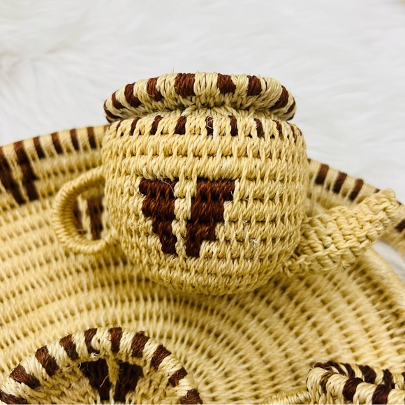 Hand Woven Basket Tray and Coffee/Tea Set - Picture 2 of 14